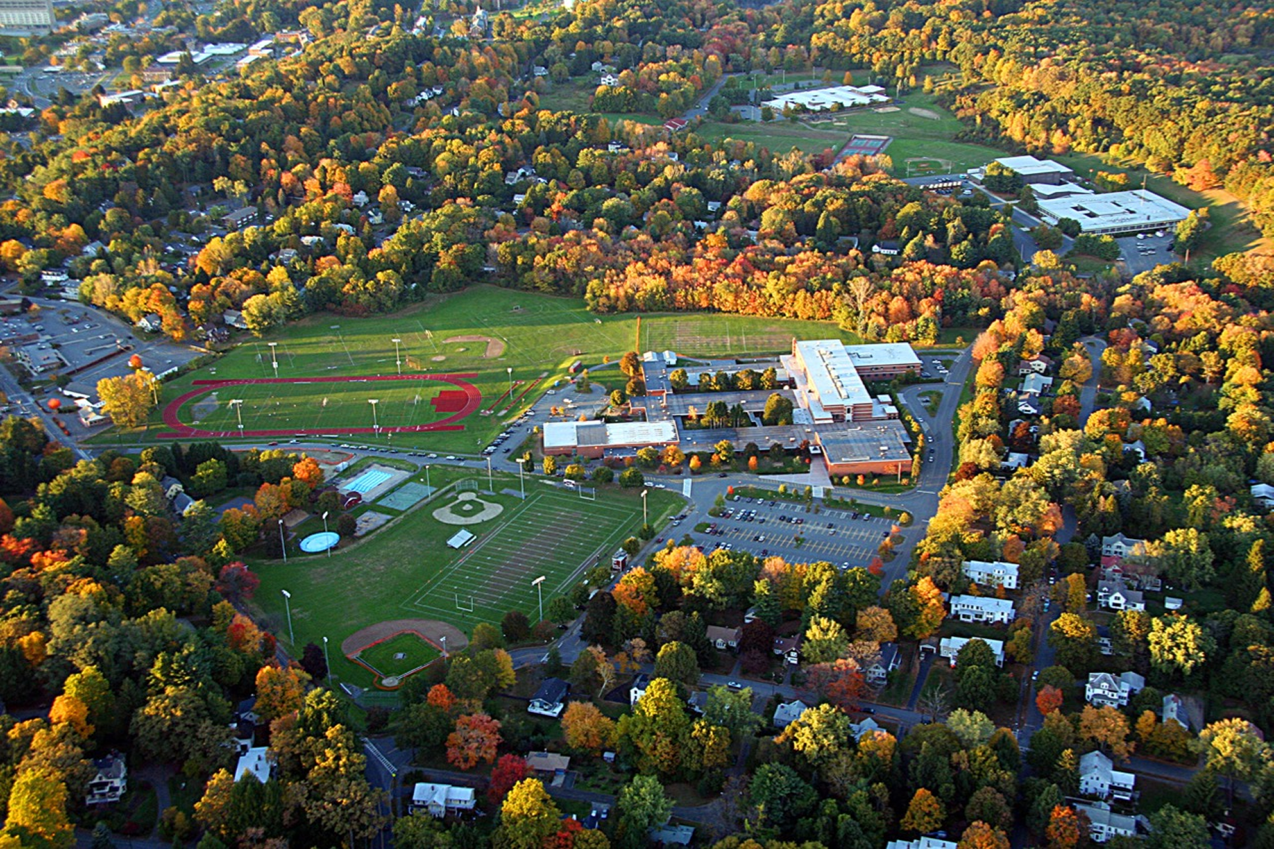 Aerial view of Amherst High School campus